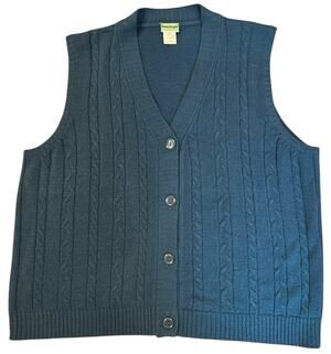 SARA MORGAN Teal Blue Green Cardigan Cableknit Retro Grandpa Sweater Vest XL
